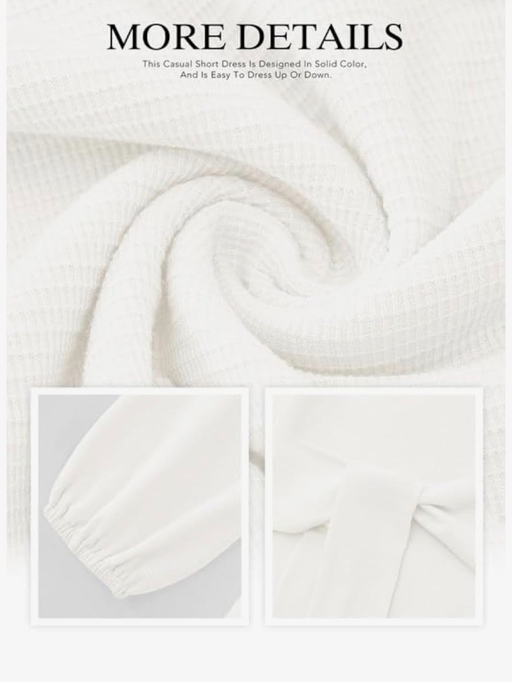 Long-Sleeve Cream Tie-Waist Mini Dress - Picture 3 of 11